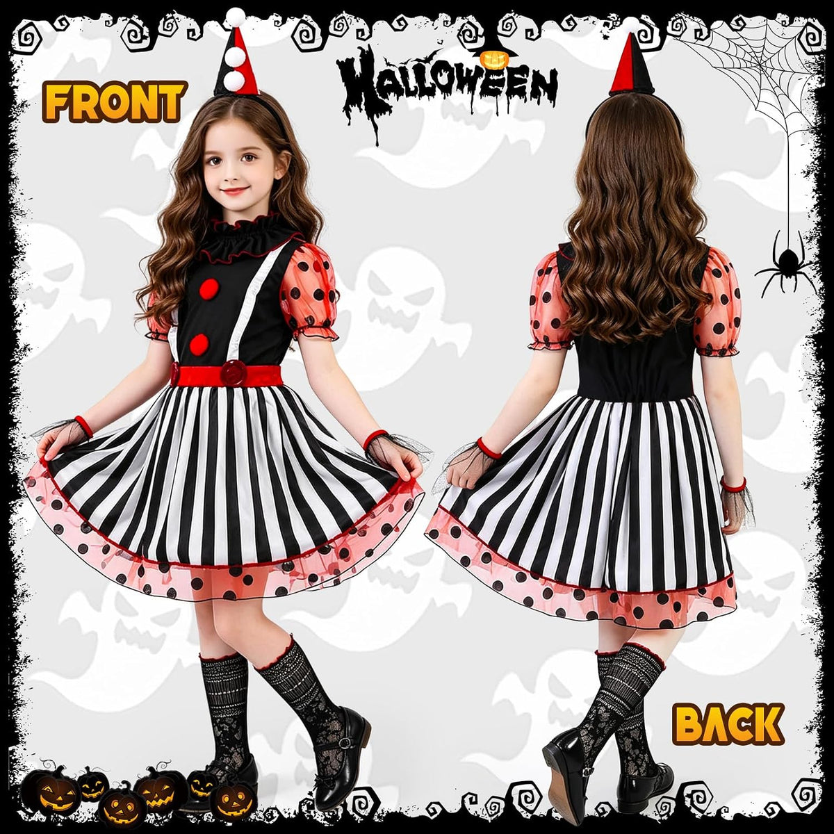 Spooky Girl's Clown Costume Collection