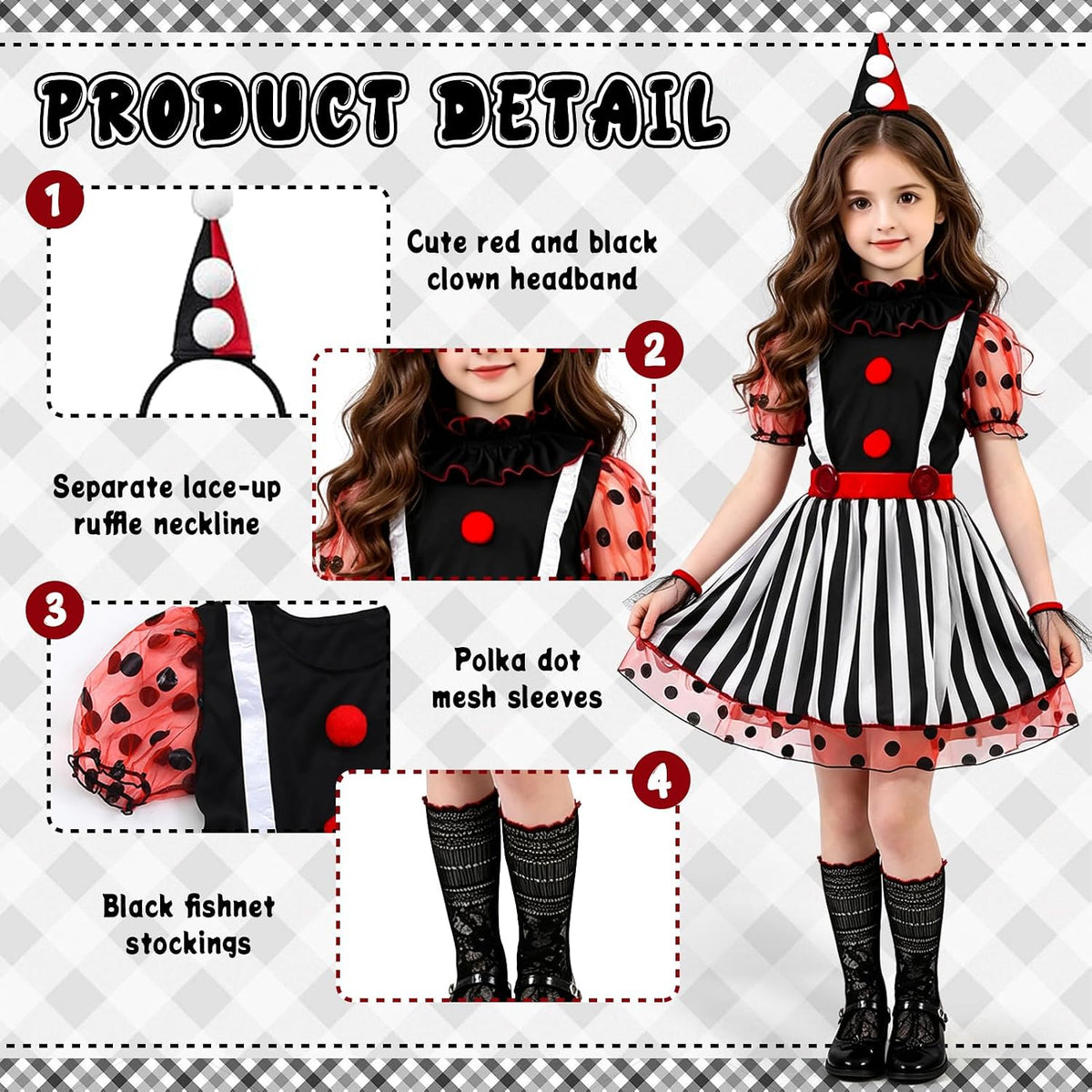 Spooky Girl's Clown Costume Collection