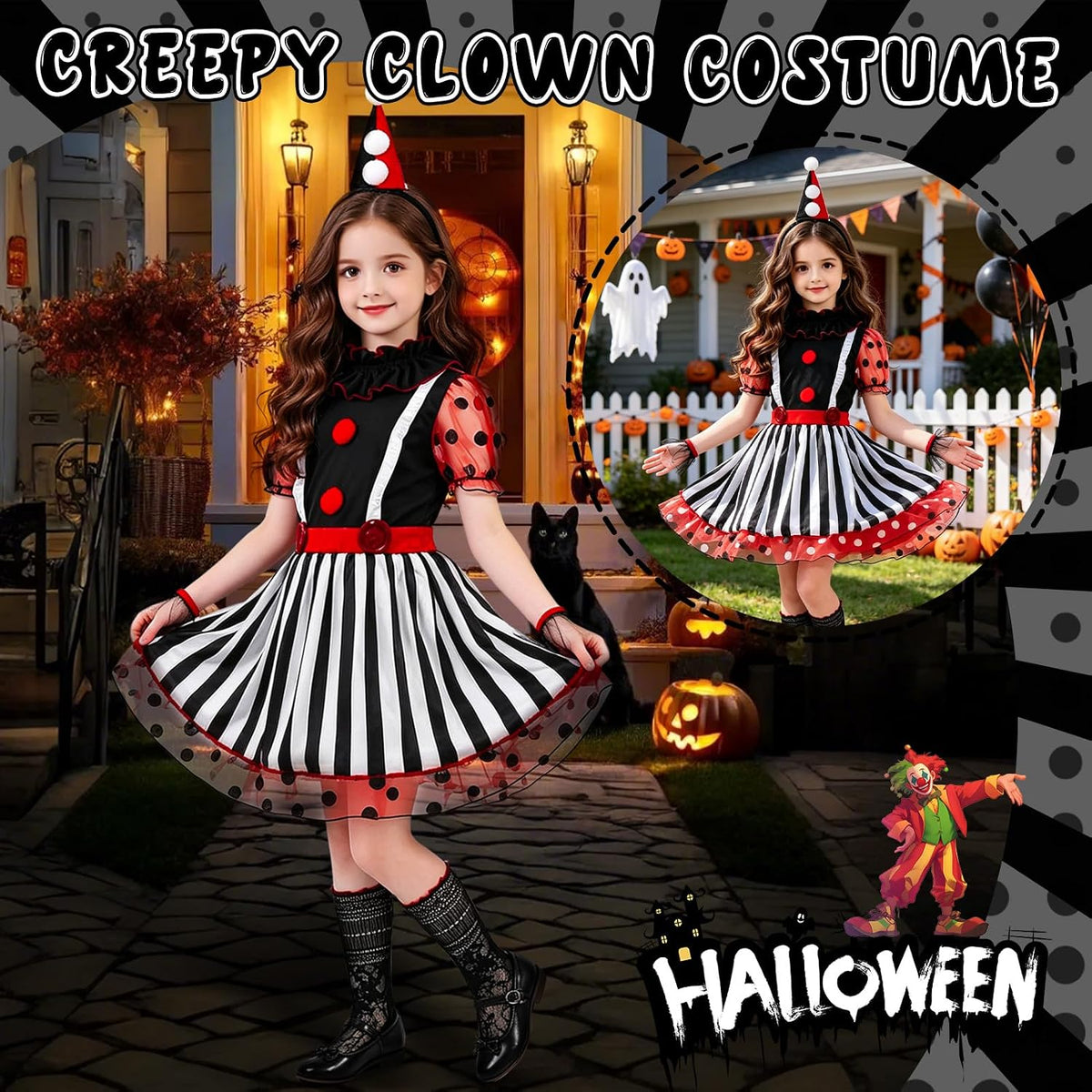 Spooky Girl's Clown Costume Collection