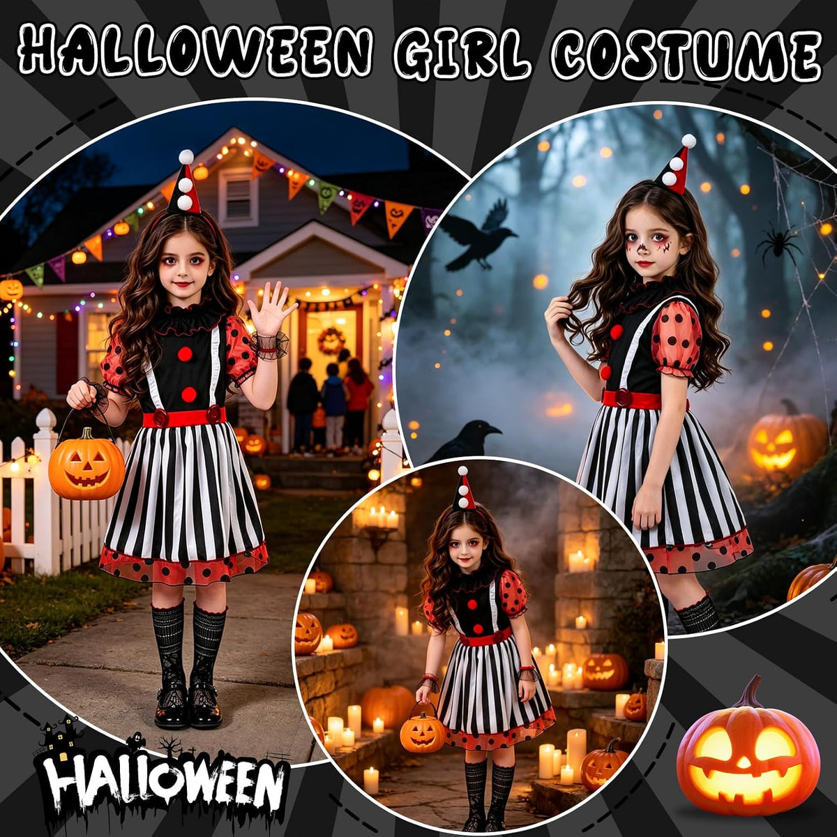 Spooky Girl's Clown Costume Collection